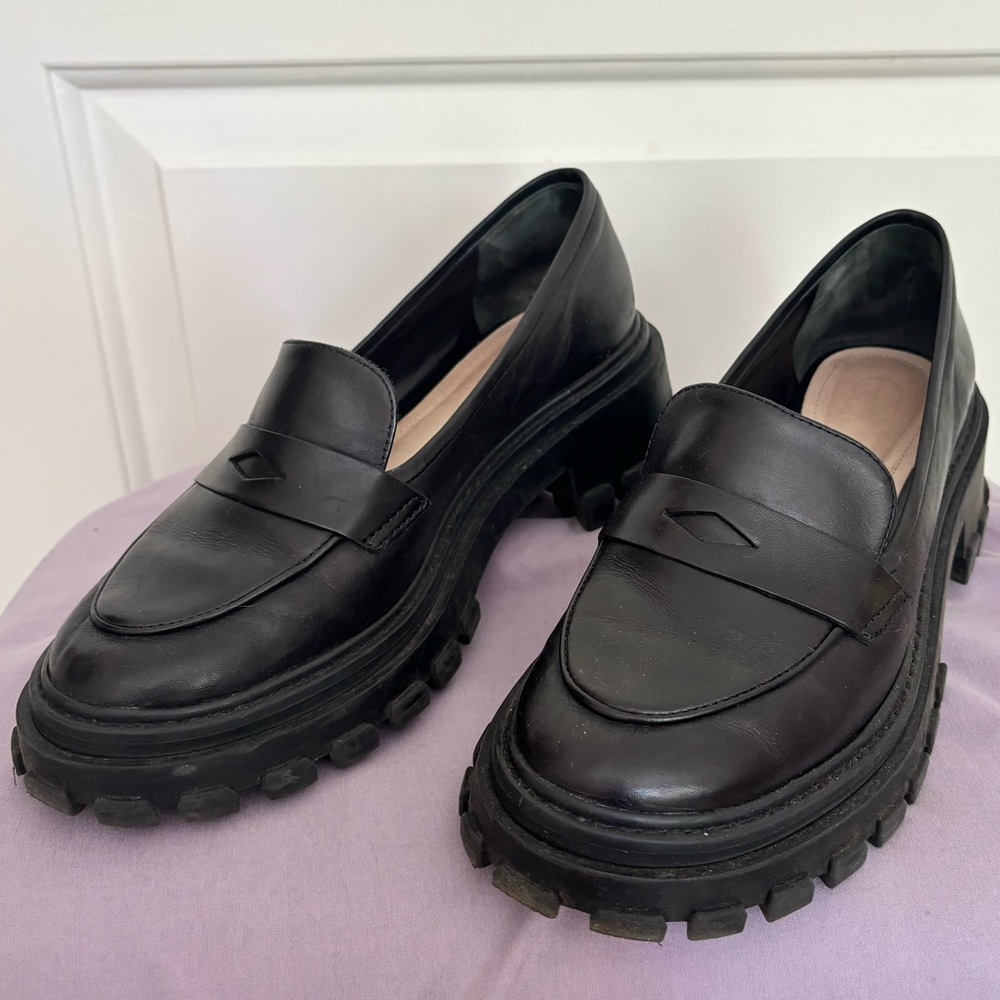 black size 7 chunky porte & paire leather loafers